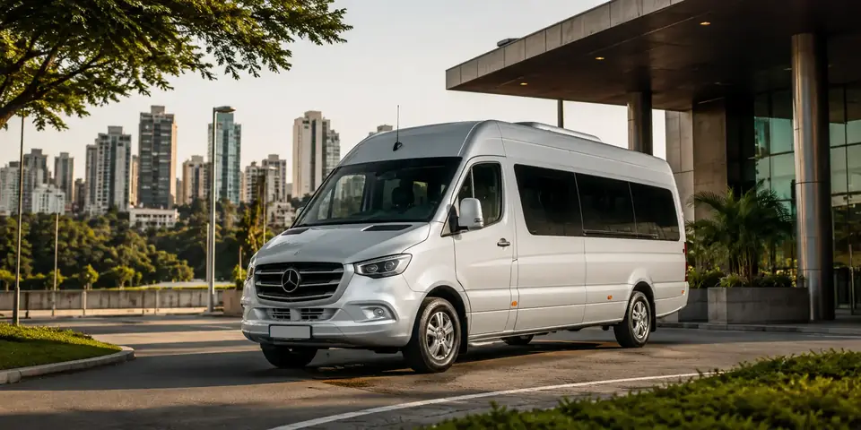 Van executiva da BH Vans pronta para embarque de grupo em excursão