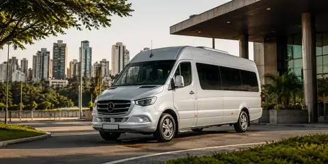 Van executiva da BH Vans pronta para embarque de grupo em excursão